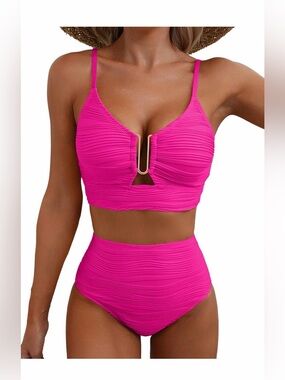 🆕 2 Piece Bikini Set U-Wire Cutout Popular Swimsuit High Waisted